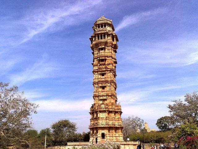 Vijay Stambha, the intricately carved victory tower at Chittorgarh Fort